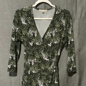 Banana Republic Olive Zebra Print Faux-Wrap Dress